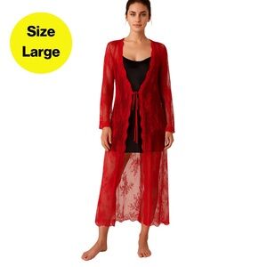 3/for $15 🍒 ROBE: Elegant, Sheer, Long Sleeves, Ruby Red Lace ❤️ (Size Large)
